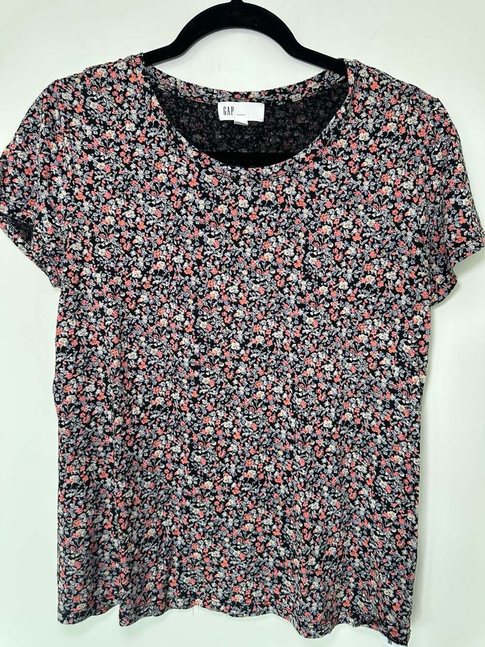 Gap Favorite Black Floral Print Short Sleeve Crew Neck T-Shirt Size L
